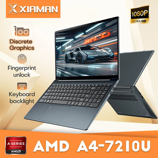 15.6" Laptop Computer AMD A4-7210U MX350 GPU Notebook PC Portable IPS Display Fingerprint Backlit Gaming Laptops for Work Study