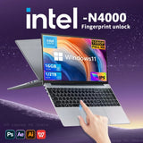 15.6" HD Windows 11 Pro IPS Laptop Computer Intel Celeron N4000 Notebook PC Fingerprint Unlock 16GB DDR4 1TB SSD Gaming Laptop