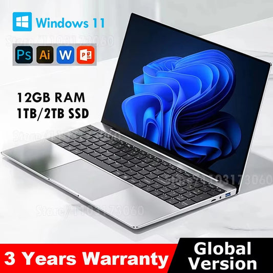 New Laptop Computer Windows 11 Pro Intel Celeron N4000 2025 Notebook PC Gamer 12GB RAM 512GB 1TB SSD 1920*1080 Office Computer