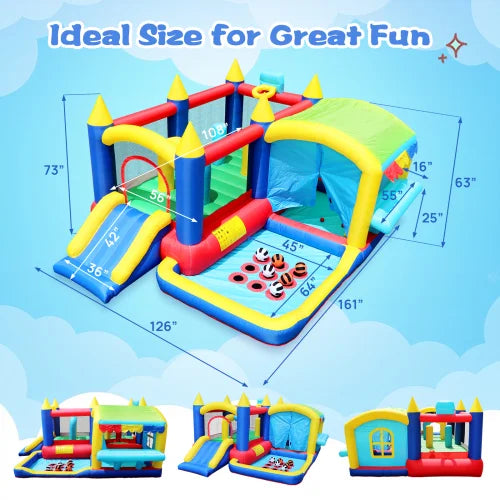 7-in-1 FCJ Inflatable Obstacle Course Bounce House Ball Pit Indoor Outdoor Party Fun for Kids Toddlers Birthday Party Gifts