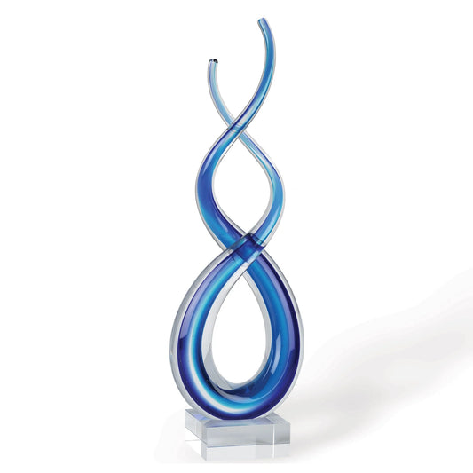 14\" HMS Modern Abstract Tabletop Sculpture Clear and Blue Murano Glass Contemporary Artwork