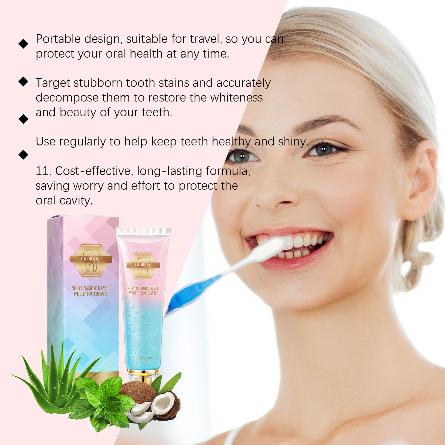 Niacinamide Whitening Toothpaste Reduce Plaque Fresh Bad Breath Stains Removing Hygiene Clean Dazzling Brighten Oral Teeth Care