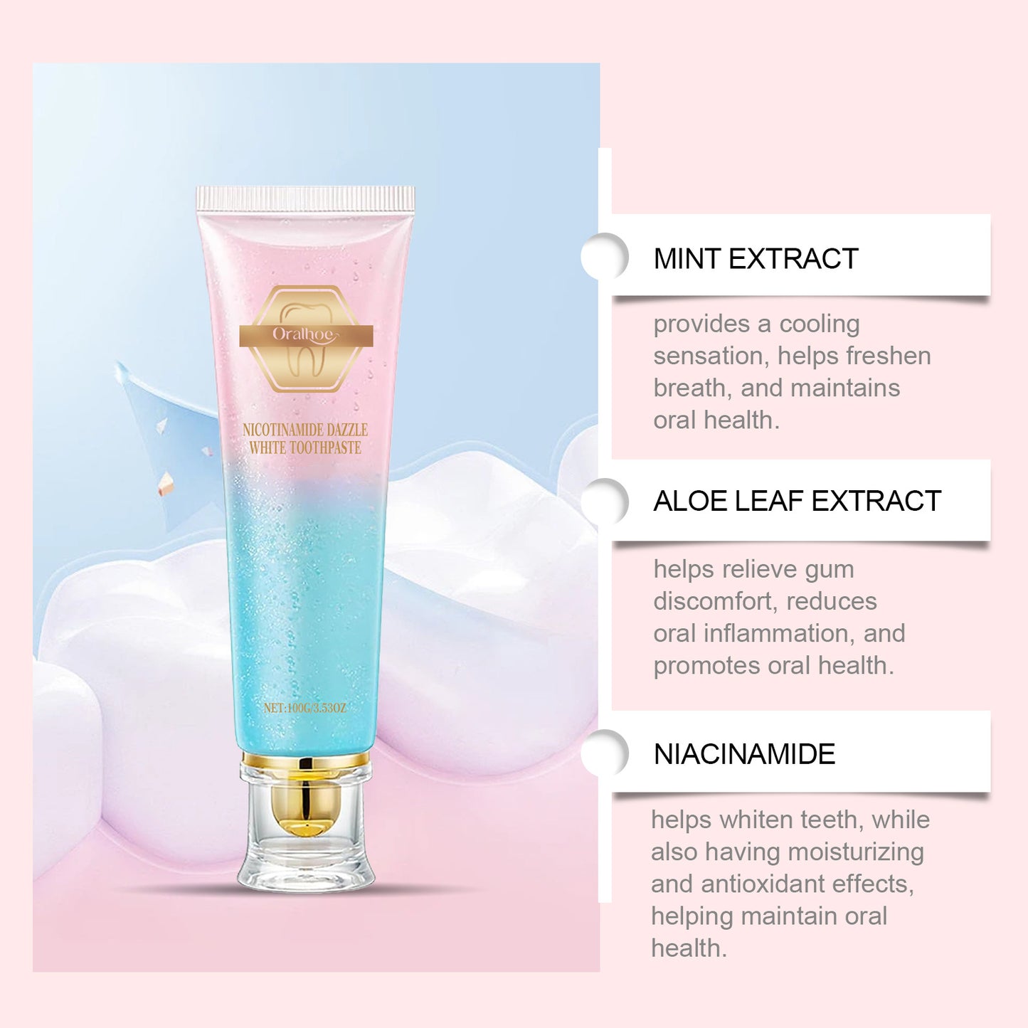 Niacinamide Whitening Toothpaste Reduce Plaque Fresh Bad Breath Stains Removing Hygiene Clean Dazzling Brighten Oral Teeth Care