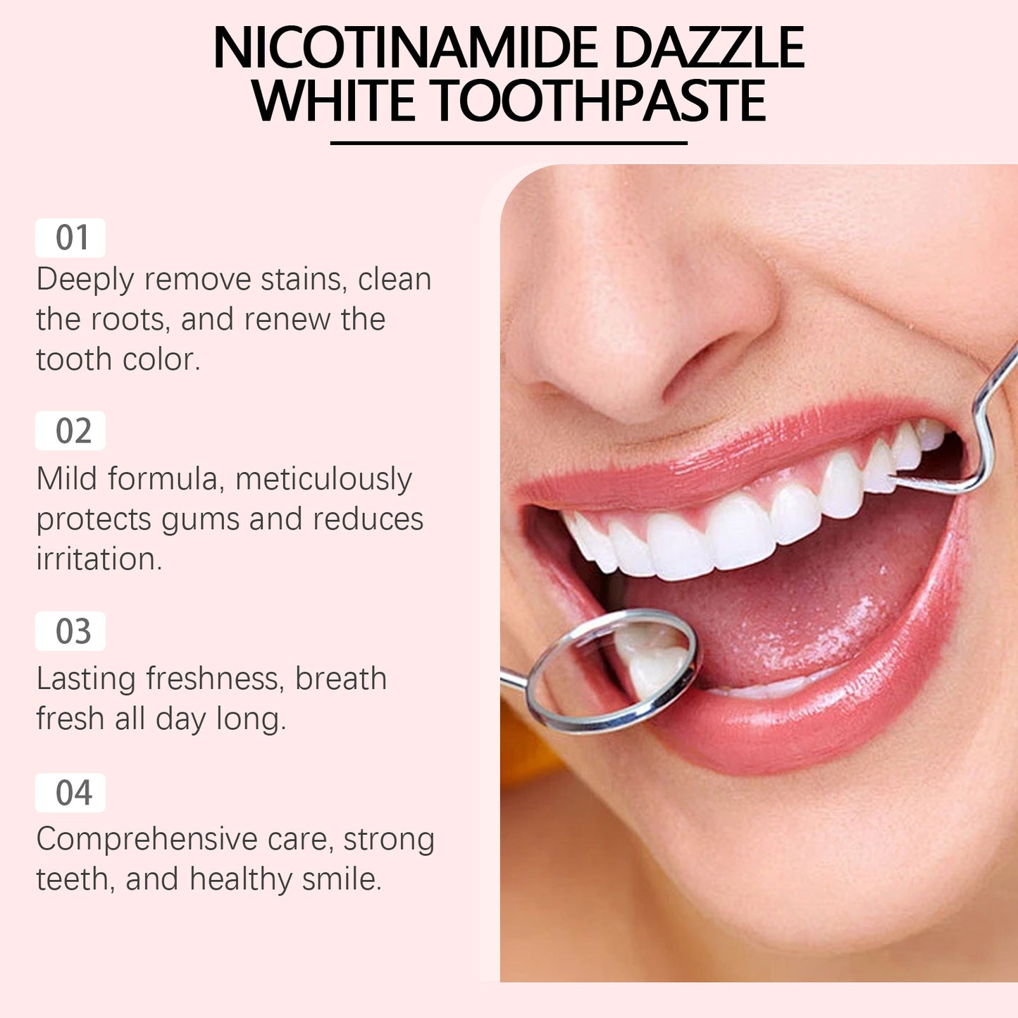 Niacinamide Whitening Toothpaste Reduce Plaque Fresh Bad Breath Stains Removing Hygiene Clean Dazzling Brighten Oral Teeth Care