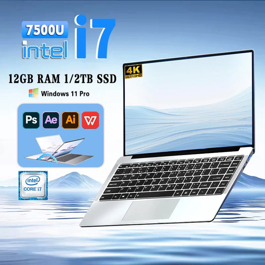14.1 inch Laptop Computer Portable Windows 11 Intel Core i7-7500U Notebook 12GB RAM 1TB 2TB SSD Office Study Laptops