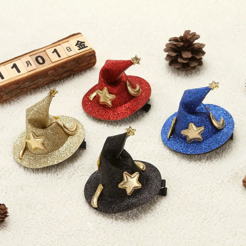 1/4pcs Halloween Witch Hat Hair Clip Mini Star Moon Witch Cap Hairpin Headdress Women Costume Ornaments Headwear Party Gifts