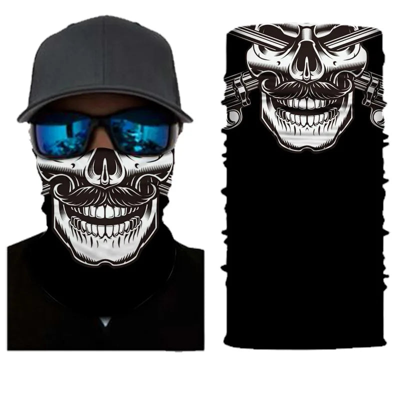 3D Ghost Skull Bandana Neck Gaiter Head Shield Summer Hiking Scarves Tube Balaclava Scarves Breathable Sun Guard Headband Scarf