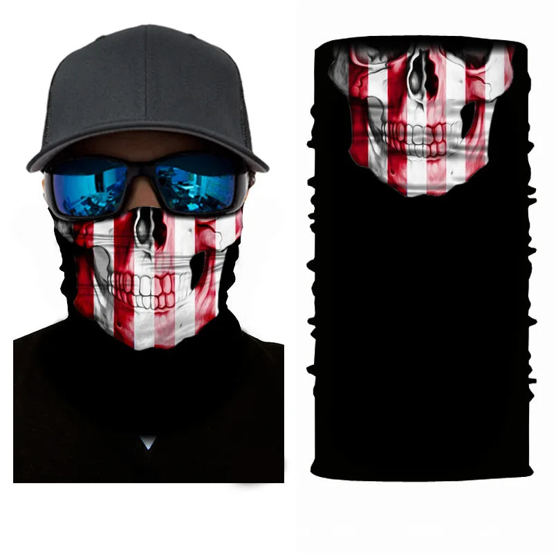 3D Ghost Skull Bandana Neck Gaiter Head Shield Summer Hiking Scarves Tube Balaclava Scarves Breathable Sun Guard Headband Scarf
