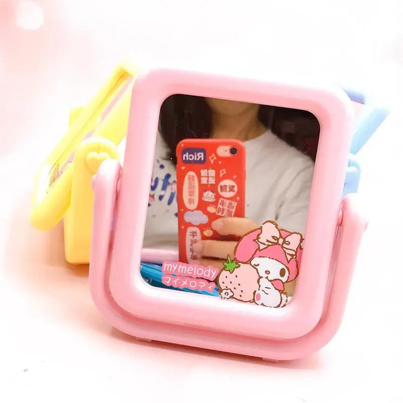 Anime Accessories Kawaii My Melody Cinnamoroll Pom Pom Purin Rotating Mirror Cartoon Desktop Ornament Decoration Dressing Mirror