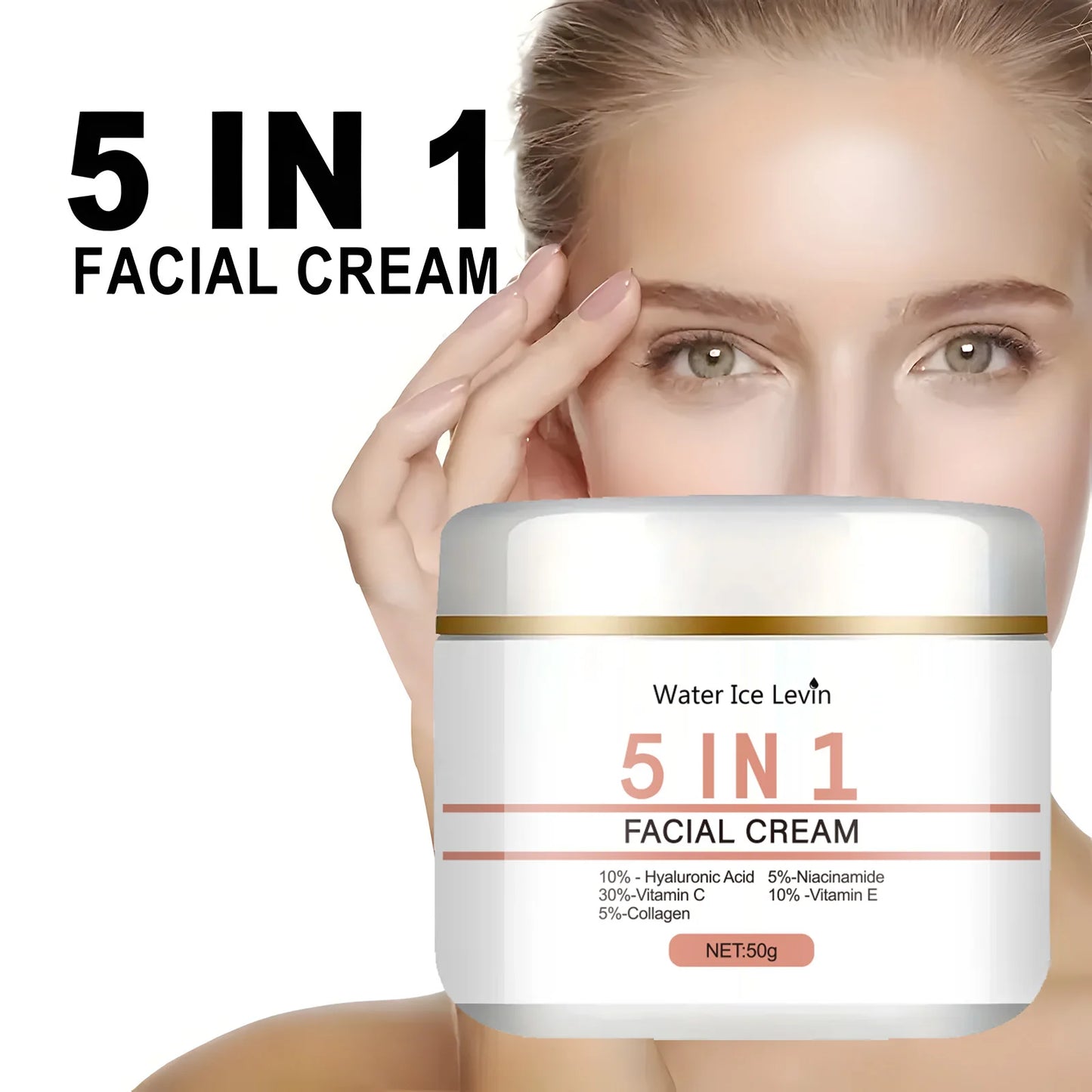 5-in-1 Facial Cream - Moisturizing and Moisturizing and Moisturizing Cream Contains Hyaluronic Acid, Retinol, Collagen, Vitamin C and E, Suitable for All Skin Types, Unscented, Firming and Moisturizing