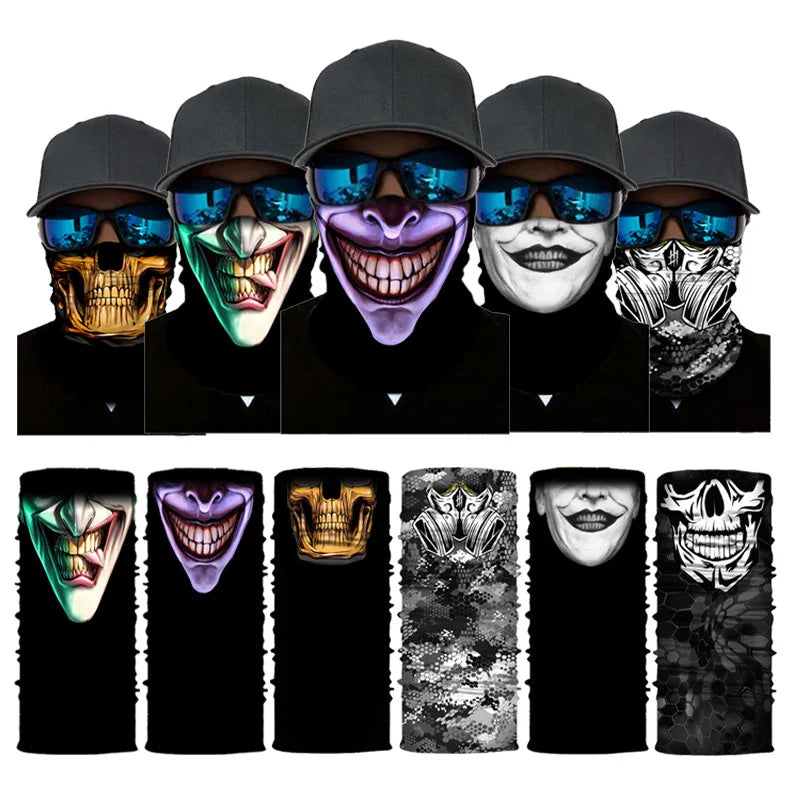 3D Ghost Skull Bandana Neck Gaiter Head Shield Summer Hiking Scarves Tube Balaclava Scarves Breathable Sun Guard Headband Scarf