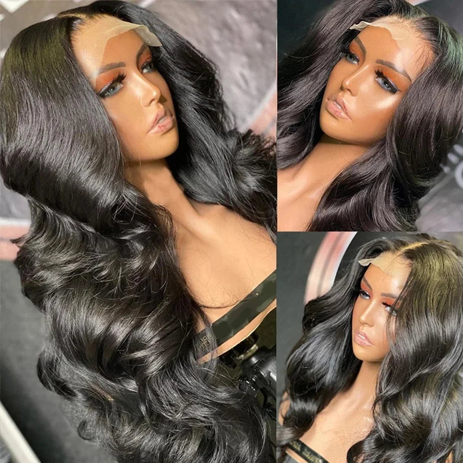 180% Density Body Wave Lace Front Human Hair Wig 13x6 HD Transparent Human Hair Wig Pre Pluck For Women Natural Black Color Wig