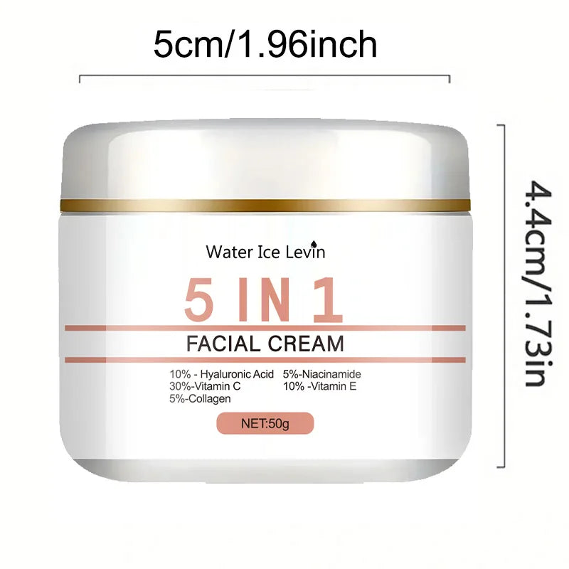 5-in-1 Facial Cream - Moisturizing and Moisturizing and Moisturizing Cream Contains Hyaluronic Acid, Retinol, Collagen, Vitamin C and E, Suitable for All Skin Types, Unscented, Firming and Moisturizing