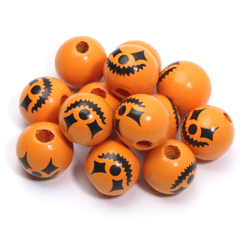 10pcs Wooden Halloween Pumpkin 15mm Round Spacer Beads For Jewelry Making DIY Handmade Bracelet Necklace Handicrafts Accessories