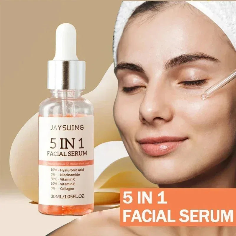 Jaysuing 5 In 1 Hyaluronic Acid Face Serum 30ml Moisturizing Vitamin C Collagen Lightning Facial Serum Shrink Pores Skin Care