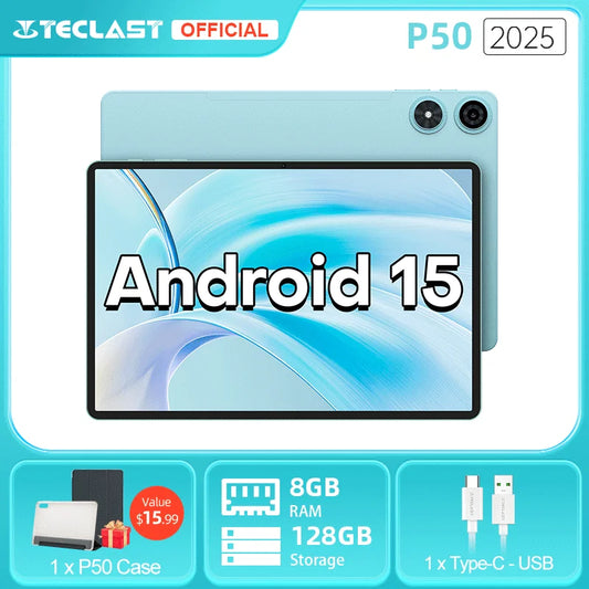 Teclast P50 2025 Tablet Android 15 11" IPS 90Hz 20GB(8GB+12GB) RAM 128GB ROM T606 8-Core 7000mAh 4G LTE GPS Widevine L1 Type-C