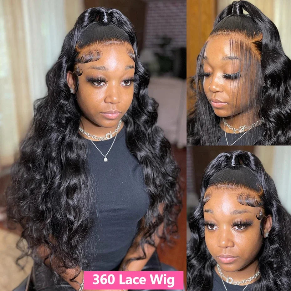 180% Density Body Wave Lace Front Human Hair Wig 13x6 HD Transparent Human Hair Wig Pre Pluck For Women Natural Black Color Wig
