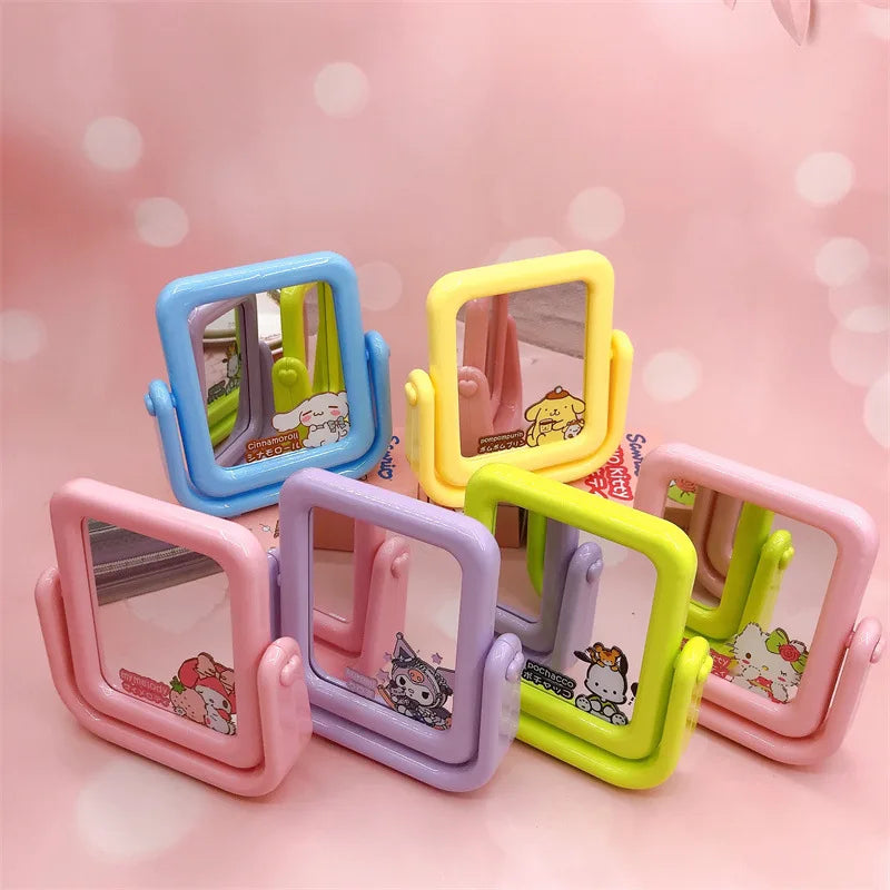 Anime Accessories Kawaii My Melody Cinnamoroll Pom Pom Purin Rotating Mirror Cartoon Desktop Ornament Decoration Dressing Mirror