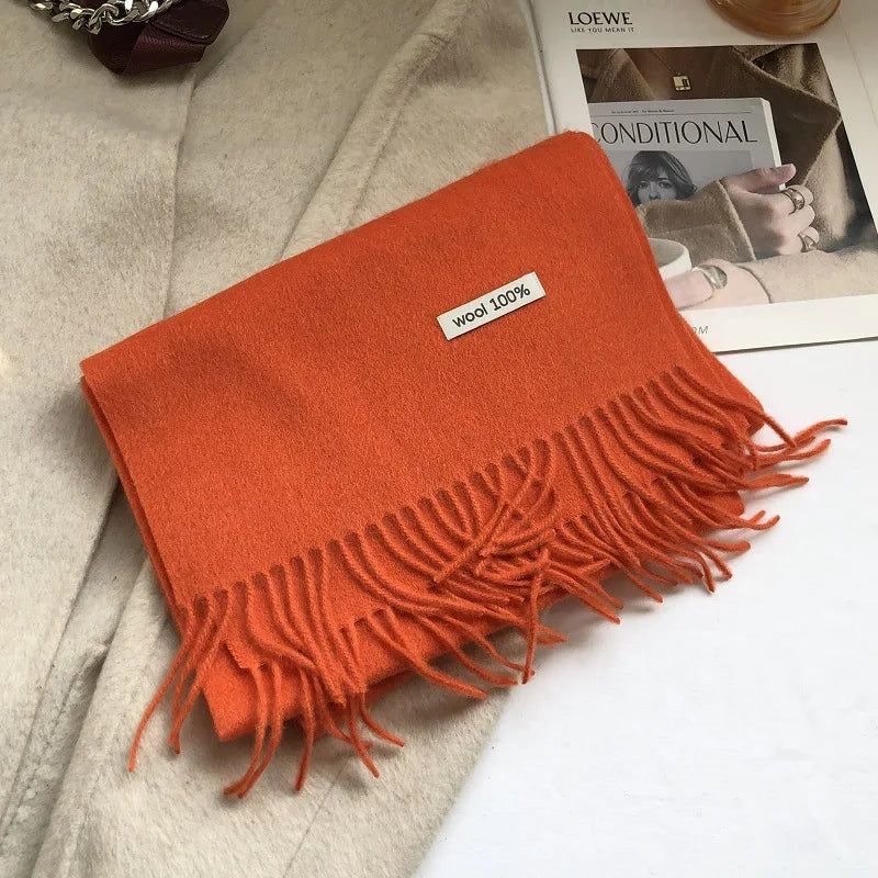 100% Pure Wool Fashion Tassels Women Scarf Warm Cashmere Shawl Female Stylish Australian Wool Wrap Winter Knitted Neck Scarf