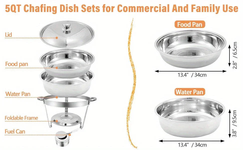 4 Pack Chafing Dish Buffet Set, Stainless Steel Food Warmer Kit with Lids Water Pan Fuel Holders Restaurant Catering Weddings