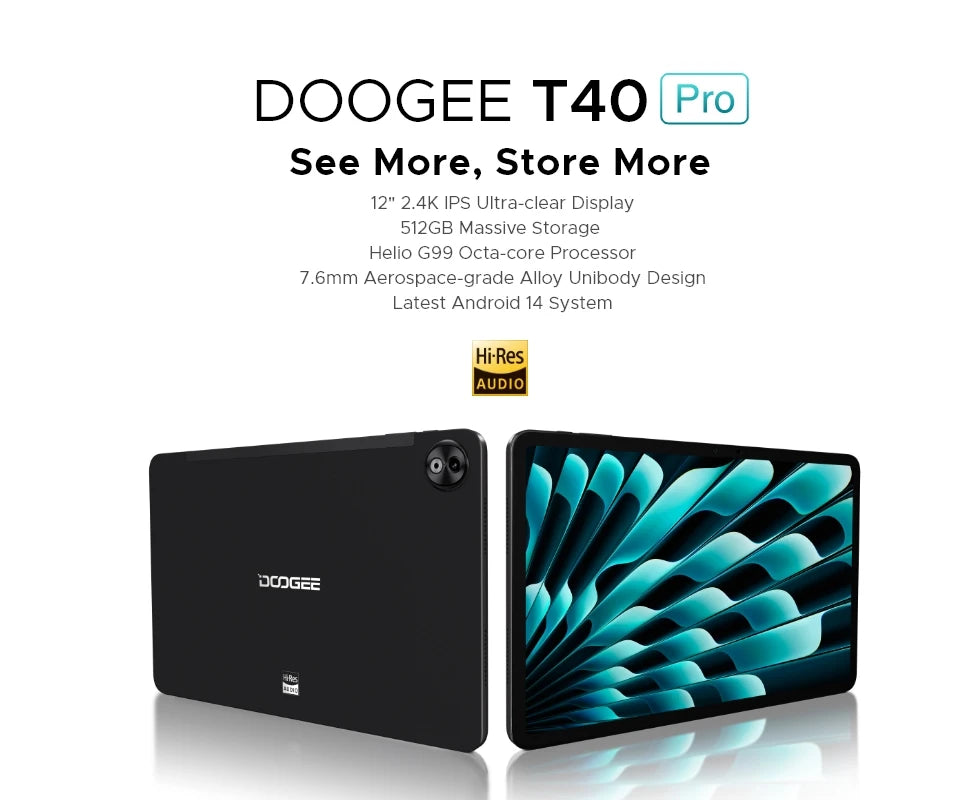 DOOGEE T40 Pro Tablet 12 20GB(8 + 12) 512GB Android 14 Helio G99 6nm 10800mAh 18W Charge Quad Speaker 7.6mm ultra-thin