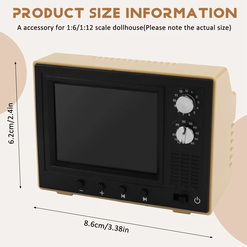 1:12 Miniature TV Playable Video Mini Television Model Living Room Home Appliances Decor Toy