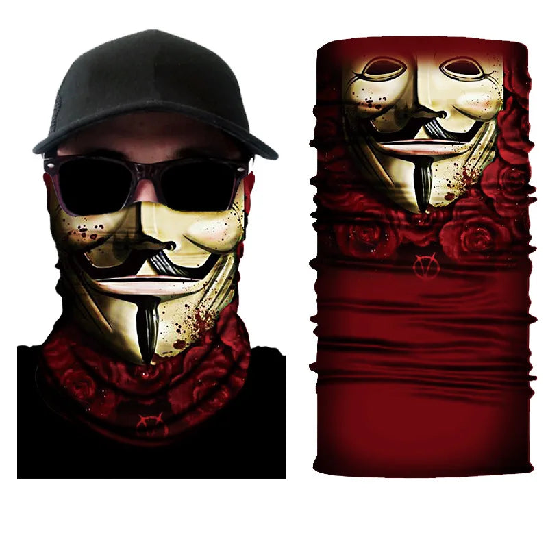 3D Ghost Skull Bandana Neck Gaiter Head Shield Summer Hiking Scarves Tube Balaclava Scarves Breathable Sun Guard Headband Scarf