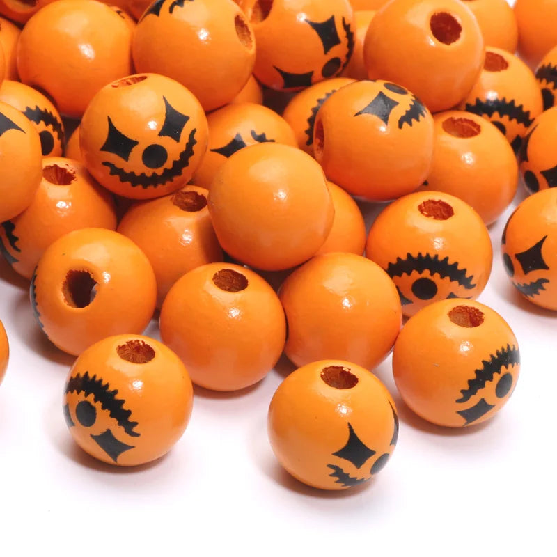 10pcs Wooden Halloween Pumpkin 15mm Round Spacer Beads For Jewelry Making DIY Handmade Bracelet Necklace Handicrafts Accessories