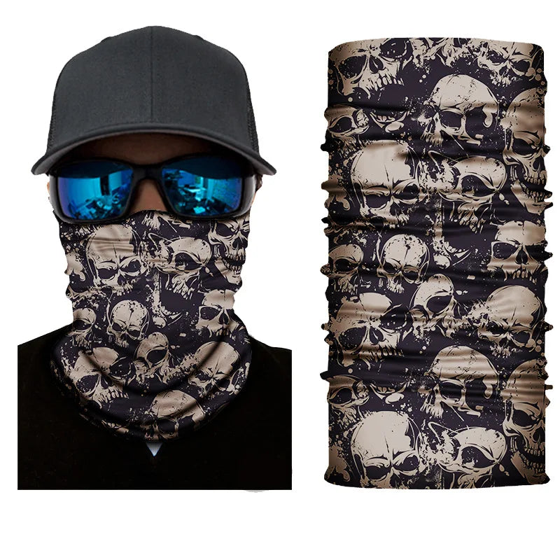 3D Ghost Skull Bandana Neck Gaiter Head Shield Summer Hiking Scarves Tube Balaclava Scarves Breathable Sun Guard Headband Scarf