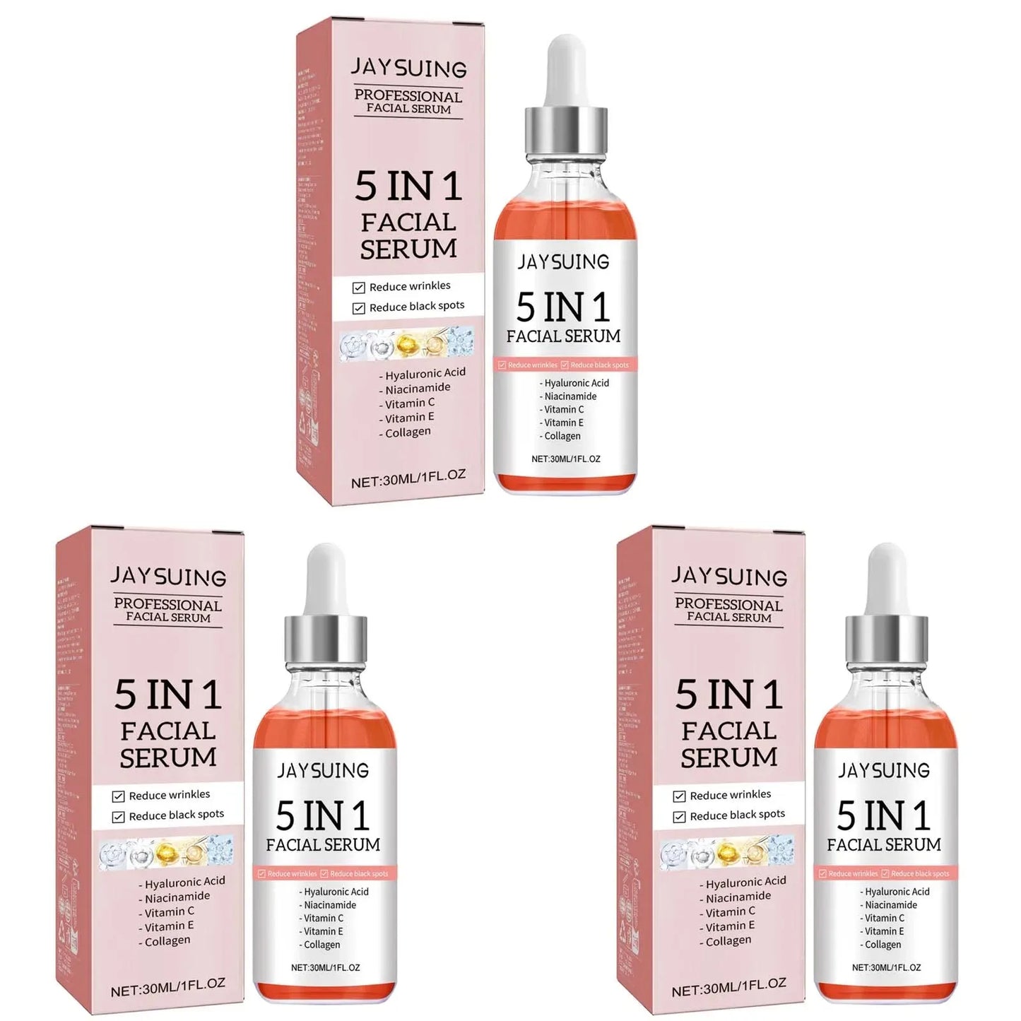 Jaysuing 5 In 1 Hyaluronic Acid Face Serum 30ml Moisturizing Vitamin C Collagen Lightning Facial Serum Shrink Pores Skin Care
