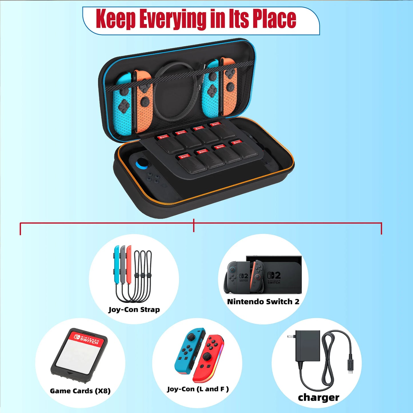 Accessories for N-Switch 2, Carry Case, Screen Protector, Joy Con Case, Games Holder, Dust Removal & Cleaning Cloth