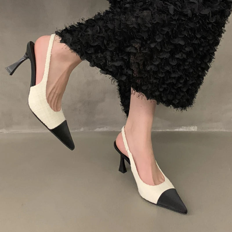 2025 New Summer Casual Fashion Shallow Pointed Toe Sandals Solid Color Sexy Elegant Comfortable Stiletto Heels NO:M10-1