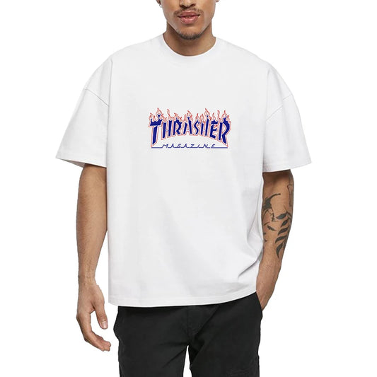 2025 T-shirts for Men Personalized T-Thrashers Y2k Clothing High Quality Summer Tops Vintage Streetwear Short Sleeve Tee White