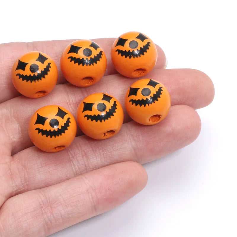 10pcs Wooden Halloween Pumpkin 15mm Round Spacer Beads For Jewelry Making DIY Handmade Bracelet Necklace Handicrafts Accessories