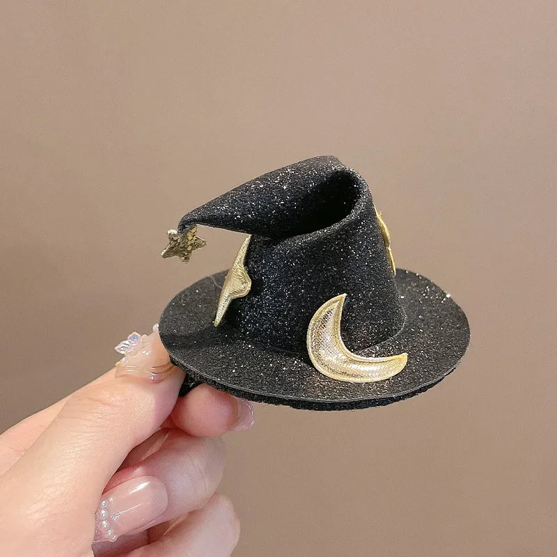 1/4pcs Halloween Witch Hat Hair Clip Mini Star Moon Witch Cap Hairpin Headdress Women Costume Ornaments Headwear Party Gifts