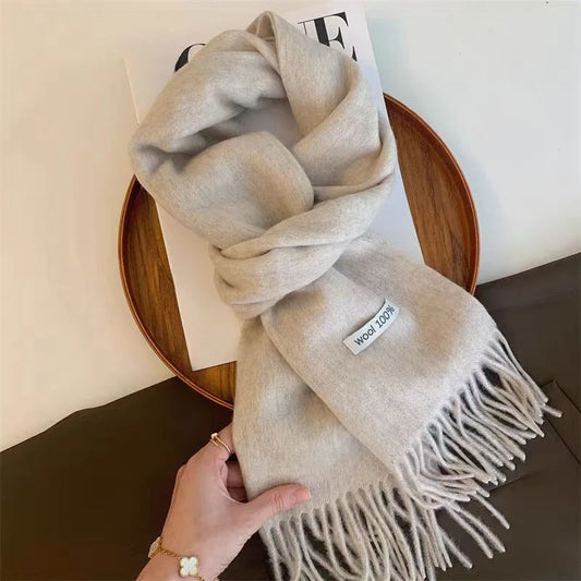 100% Pure Wool Fashion Tassels Women Scarf Warm Cashmere Shawl Female Stylish Australian Wool Wrap Winter Knitted Neck Scarf