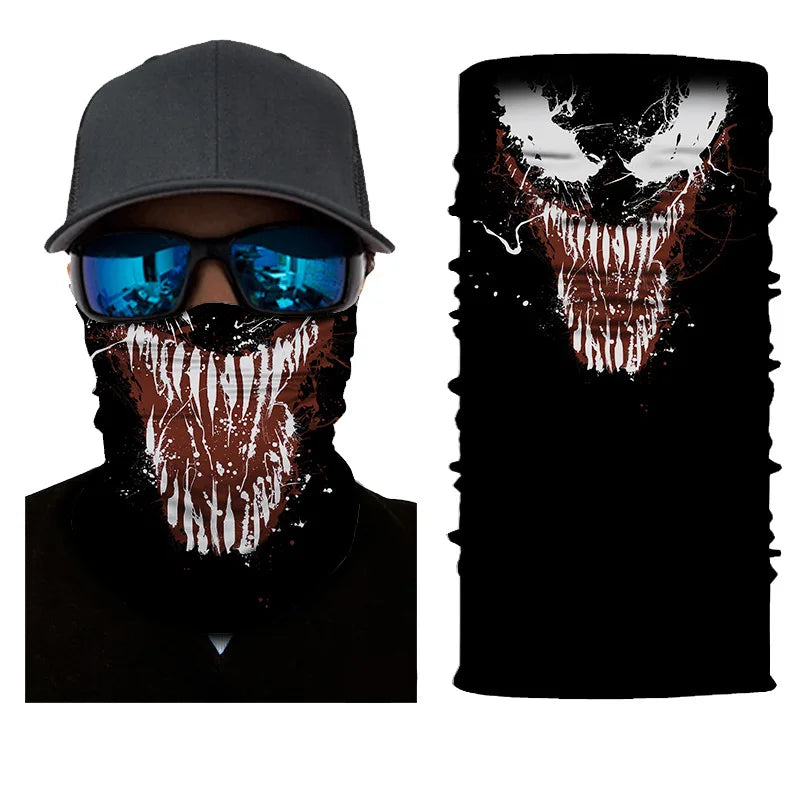3D Ghost Skull Bandana Neck Gaiter Head Shield Summer Hiking Scarves Tube Balaclava Scarves Breathable Sun Guard Headband Scarf