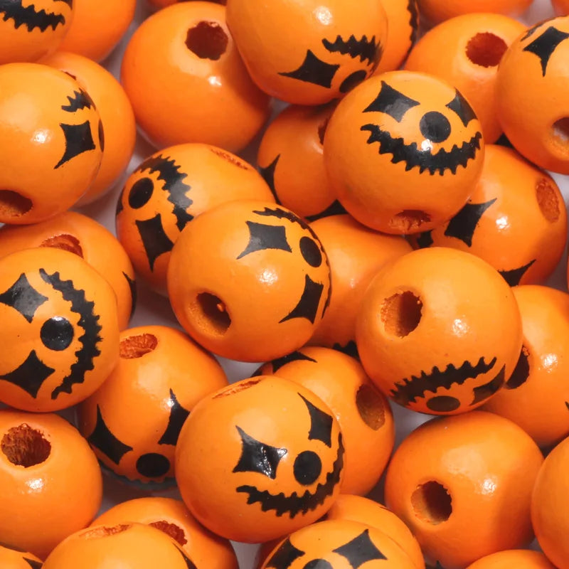 10pcs Wooden Halloween Pumpkin 15mm Round Spacer Beads For Jewelry Making DIY Handmade Bracelet Necklace Handicrafts Accessories