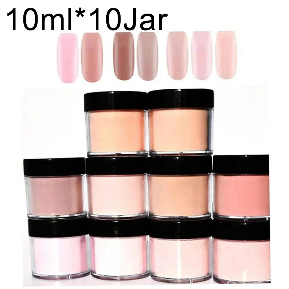 10ml*10Jar Nude Nail Acrylic Powder Set All Seasons Skin Tones Nude Neutral Nail Acrylic for 3D Carving/French Nail Extension&*&