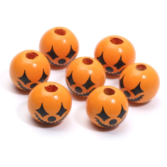 10pcs Wooden Halloween Pumpkin 15mm Round Spacer Beads For Jewelry Making DIY Handmade Bracelet Necklace Handicrafts Accessories