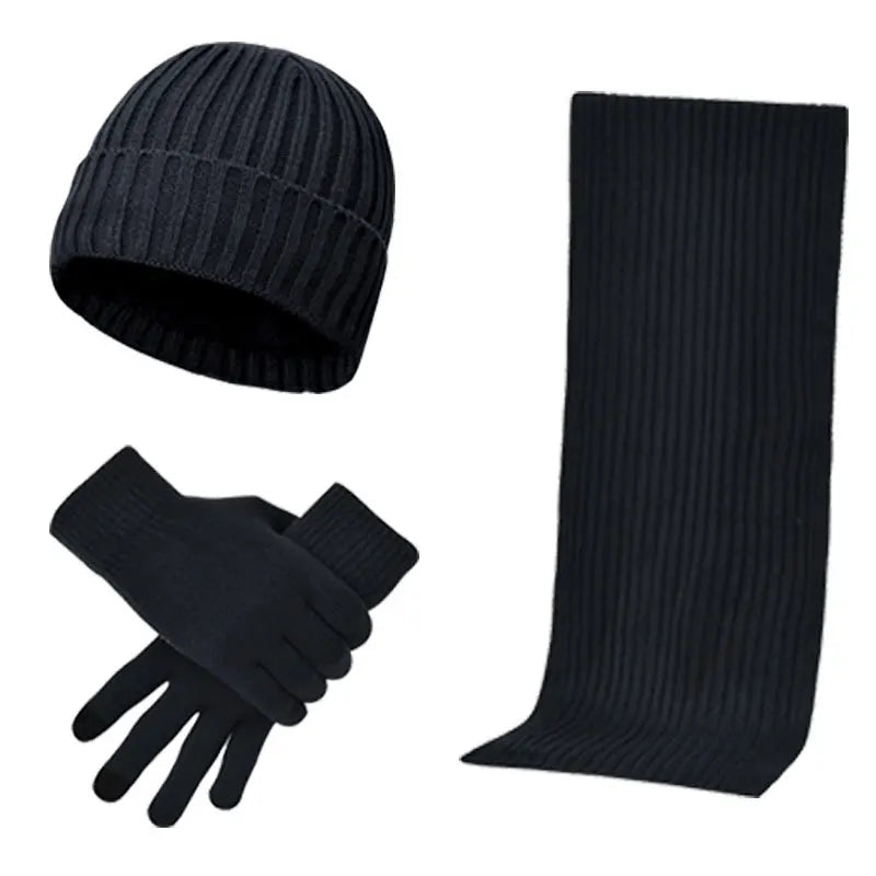 3 piece set of winter warm men's knitted wool beanie hat scarf gloves set 2020 men's daily leisure ski camping fishing warm set