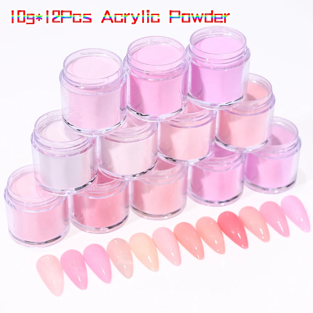 10ml*10Jar Nude Nail Acrylic Powder Set All Seasons Skin Tones Nude Neutral Nail Acrylic for 3D Carving/French Nail Extension&*&