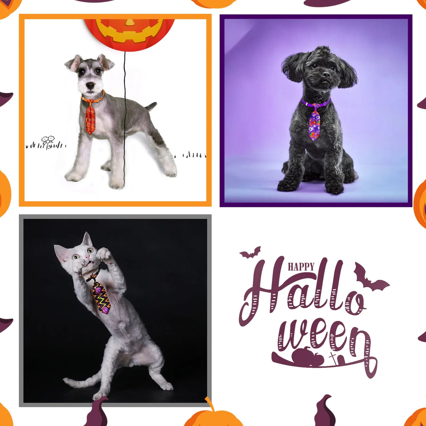 20PCS Pumpkin Print Adjustable Dog Bow Ties Collars Halloween Dog Accessories Puppy Neckties For Dogs and Cats Supplies Bulk