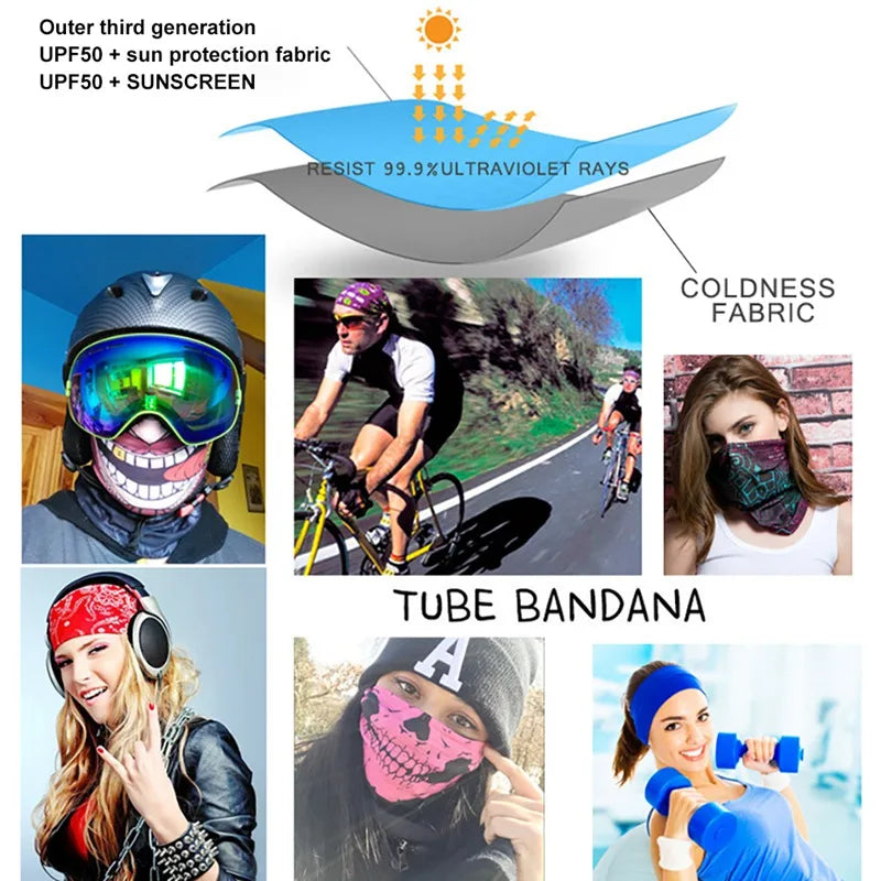 3D Ghost Skull Bandana Neck Gaiter Head Shield Summer Hiking Scarves Tube Balaclava Scarves Breathable Sun Guard Headband Scarf