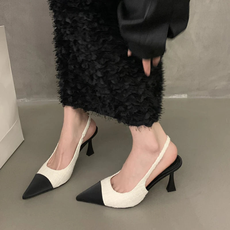 2025 New Summer Casual Fashion Shallow Pointed Toe Sandals Solid Color Sexy Elegant Comfortable Stiletto Heels NO:M10-1