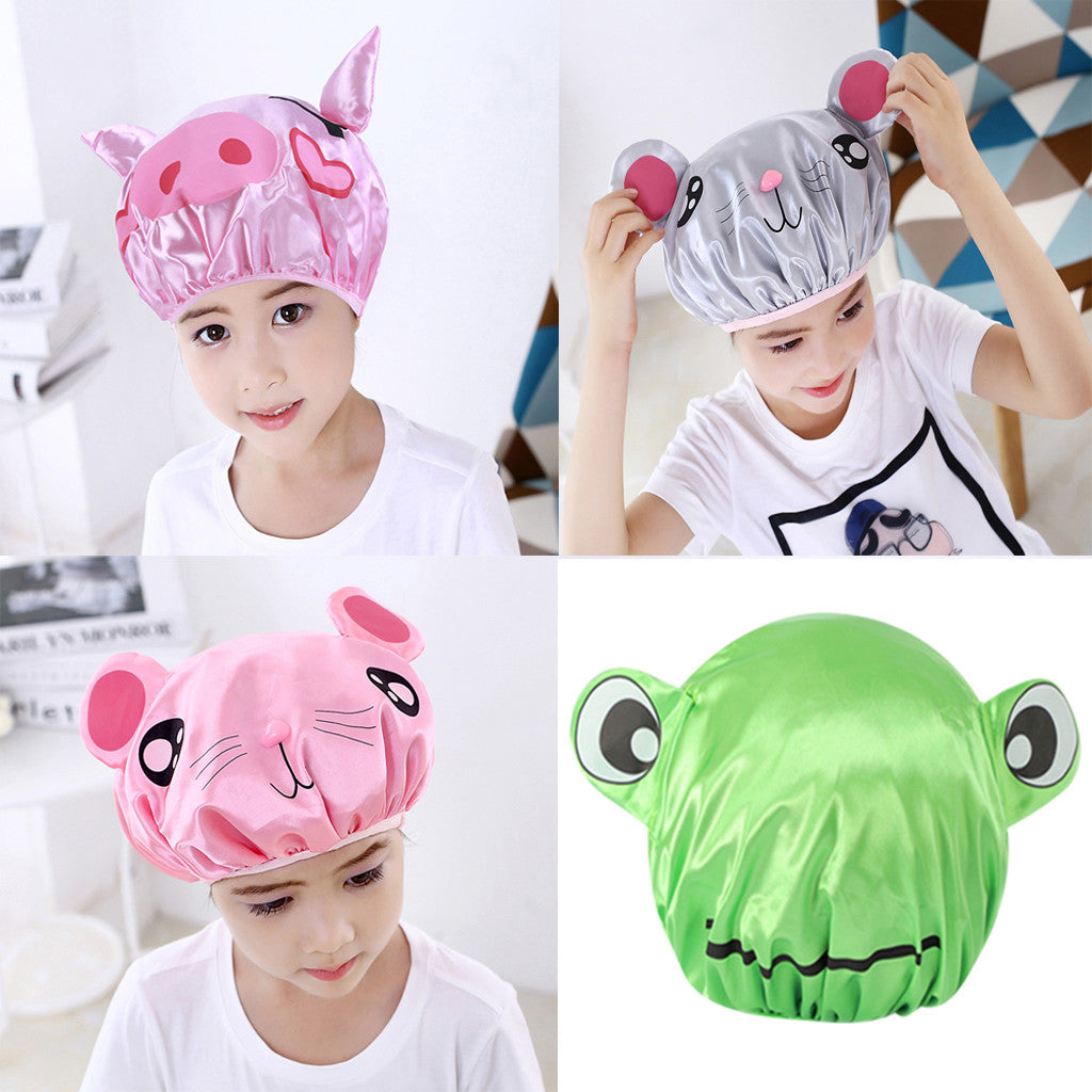 Double-layer children's cartoon waterproof shower cap Double-layer Children Cartoon Waterproof Shower Cap Cute Baby Bath Cap