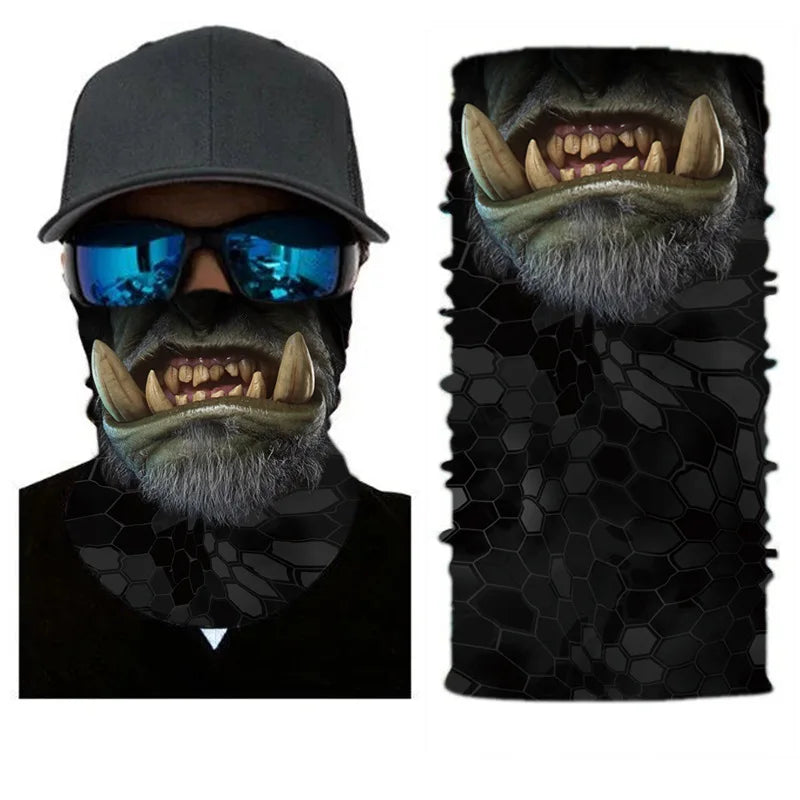 3D Ghost Skull Bandana Neck Gaiter Head Shield Summer Hiking Scarves Tube Balaclava Scarves Breathable Sun Guard Headband Scarf