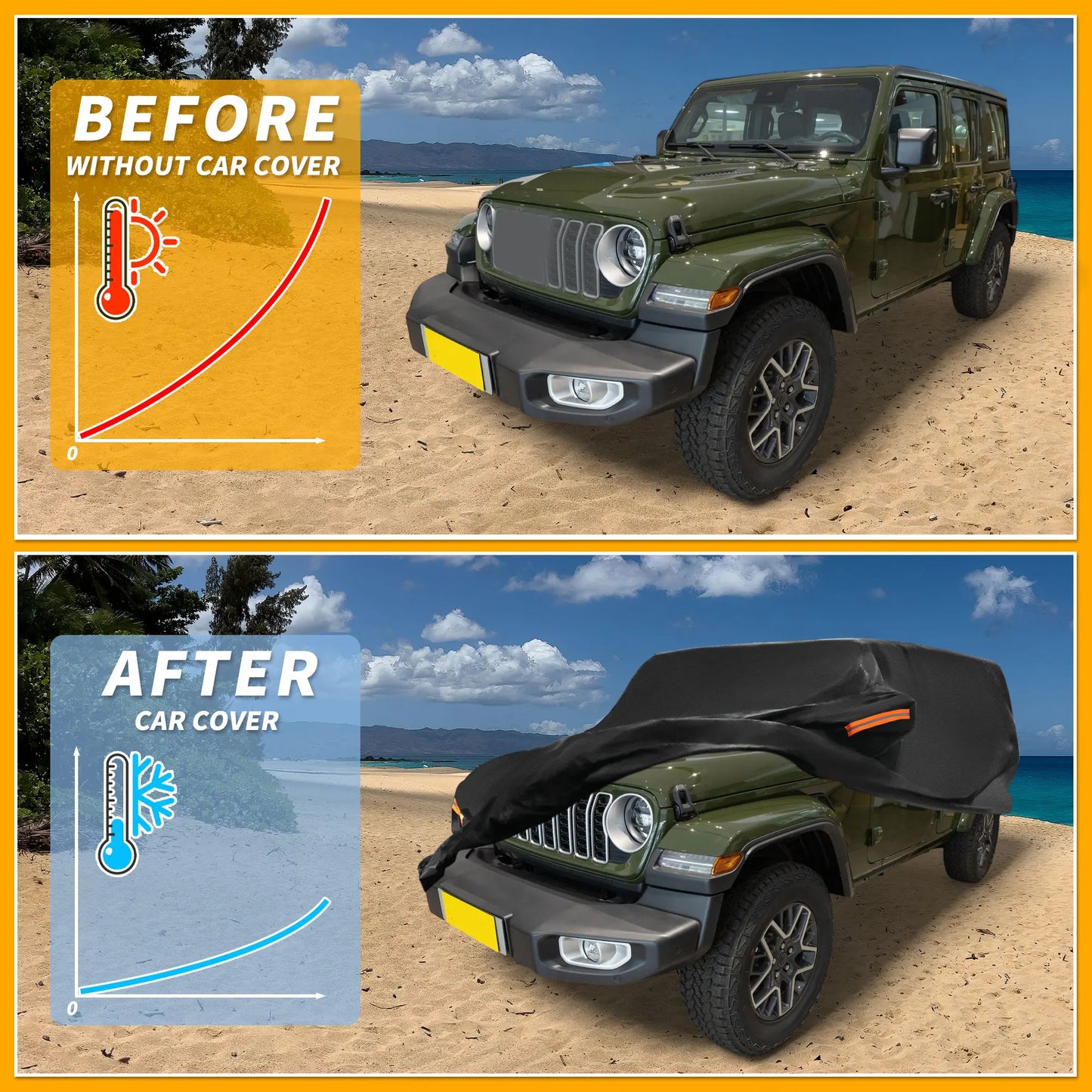 Uxcell Car Cover All Weather for Jeep Wrangler 4Dr Black 190T-Pu with Left Zipper
