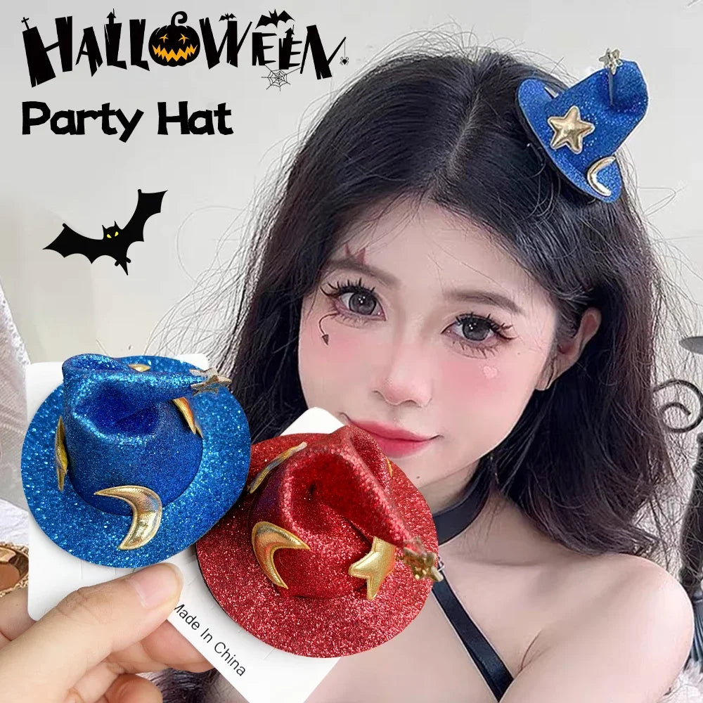 1/4pcs Halloween Witch Hat Hair Clip Mini Star Moon Witch Cap Hairpin Headdress Women Costume Ornaments Headwear Party Gifts