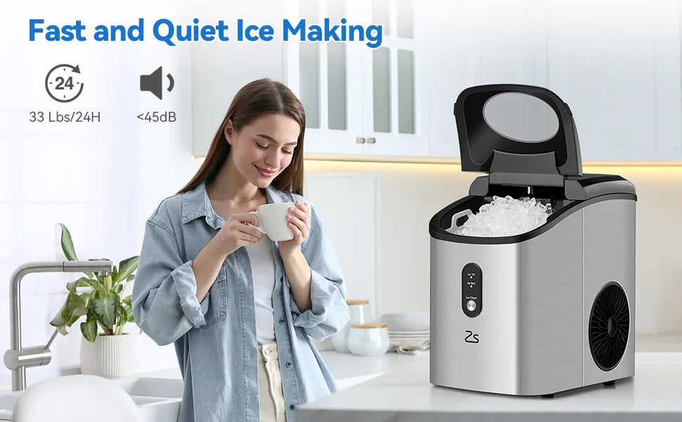 Ice Maker Countertop with Soft Chewable Ice,10,000pcs/33Lbs/Day,Portable Ice Machine with Ice Scoop,Self-Cleaning Timer Function
